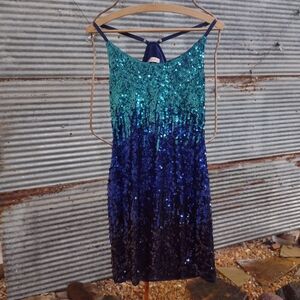 Sequin Racer back form fitting dress, Blue Ombre by Maner Size Medium 💙🩵